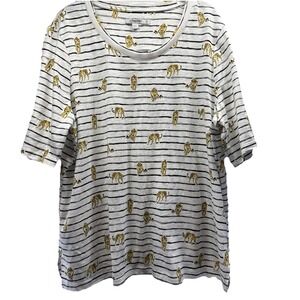 Chicos Womens Top Sz XL Tigers White Yellow Black Animal Print Teachers Pullover